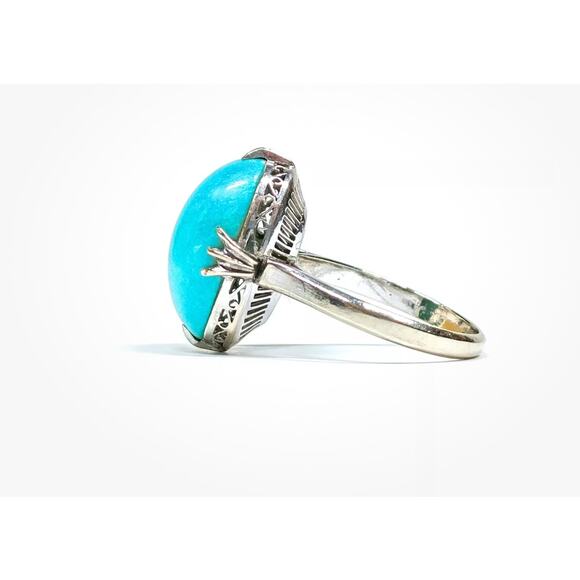 Turquoise 14K White Gold Ring*BEAUTIFUL Statement Ring*Size 6 5/8 - Picture 3 of 6